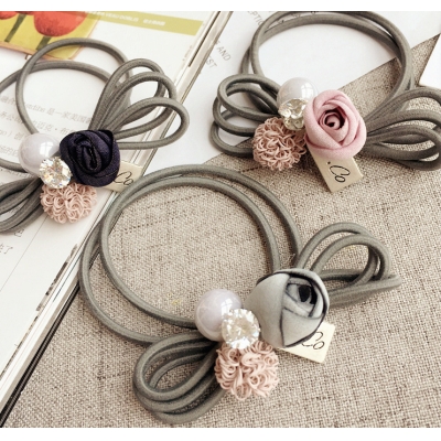 Fashion Pearl Bow Rose Elastic Hair Bands Girls Hair Rubber Tie